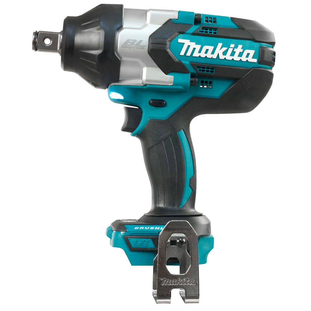 Clé à choc Makita DTW1002Z ½″ sans balais, éclairage LED, sur fond blanc, vue latérale